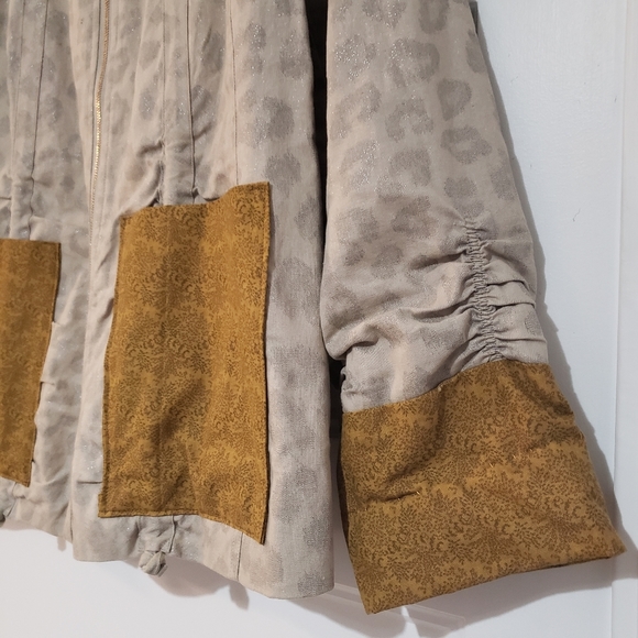 Chicos Womens 3 XL Leopard Full Zip Jacket Cotton Linen Beige Musturd Metallic - Picture 4 of 10